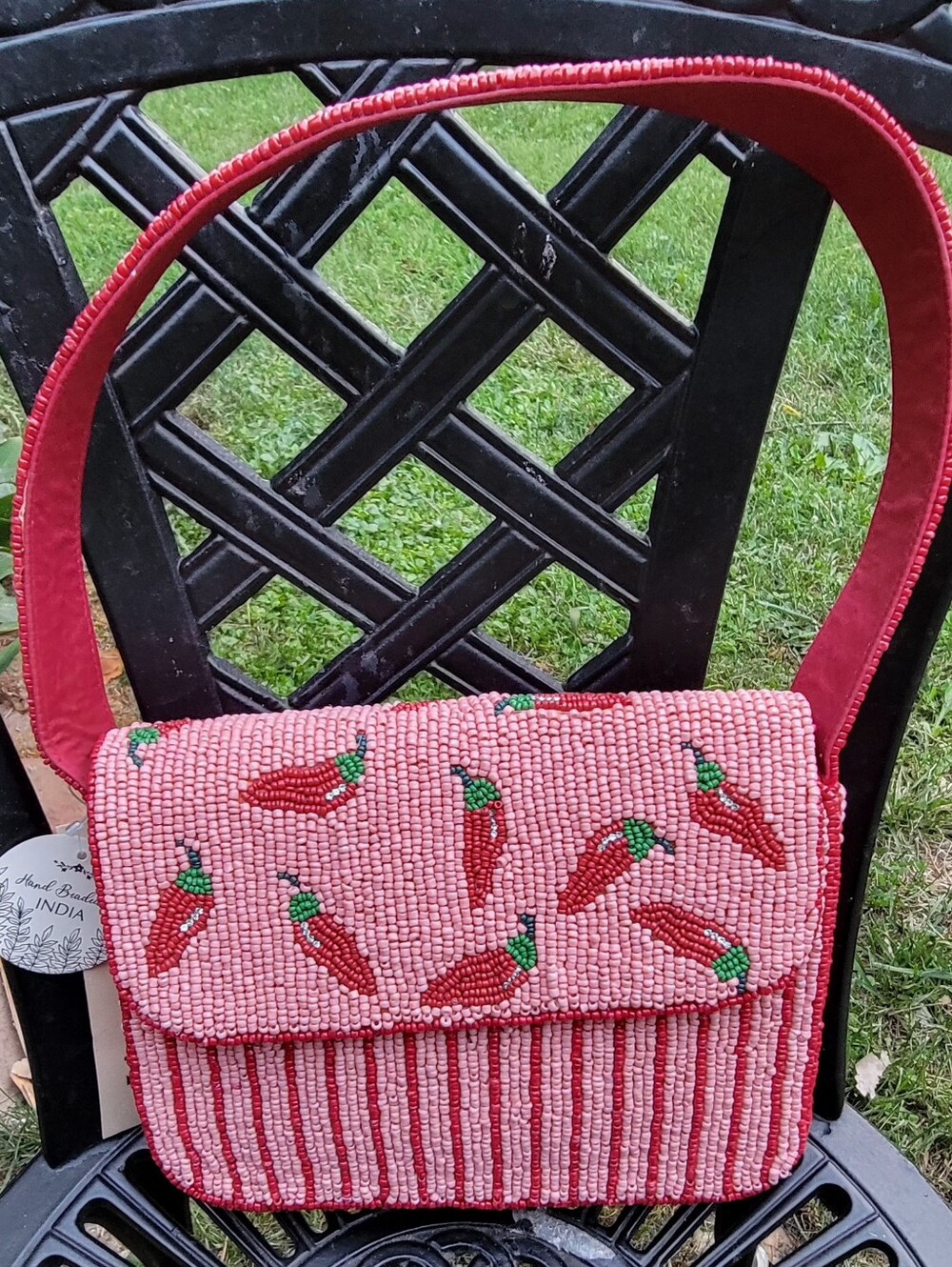 Red Chili Pepper 'Picante' Hand Beaded In India Handbag